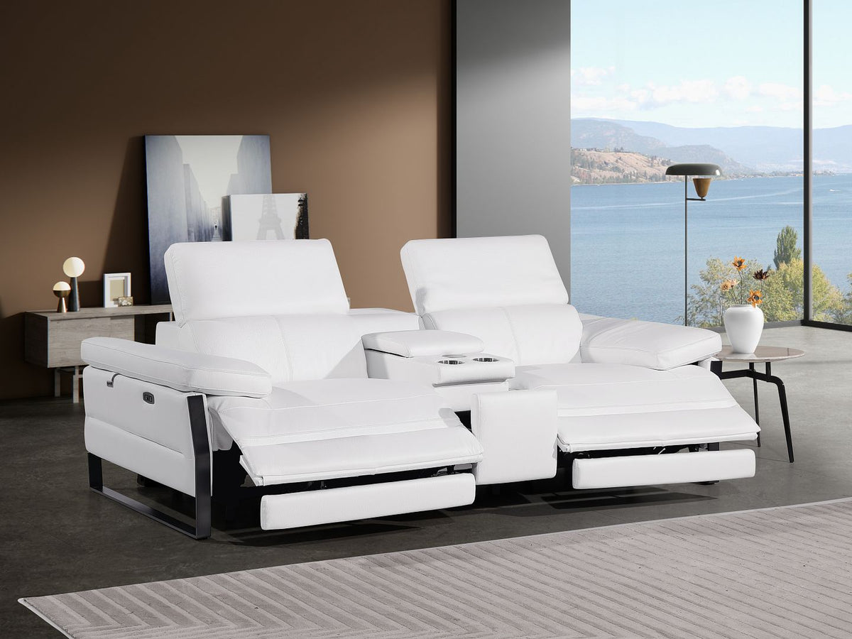 1246 Divanitalia Top Grain Italian Leather Console Loveseat with Power Headrest - White - SKU 1246-WHITE-3.2-HT - view 2