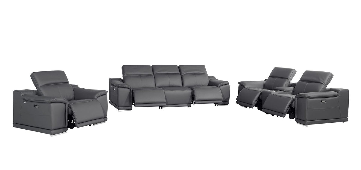 9762 Divanitalia 7-Piece Modular Power Reclining Sofa, Loveseat and Chair Set with 5 Power Recliners in Top Grain Italian Leather - Dark Grey - SKU 9762-DK-GREY-7.5-HT-3PC - view 4