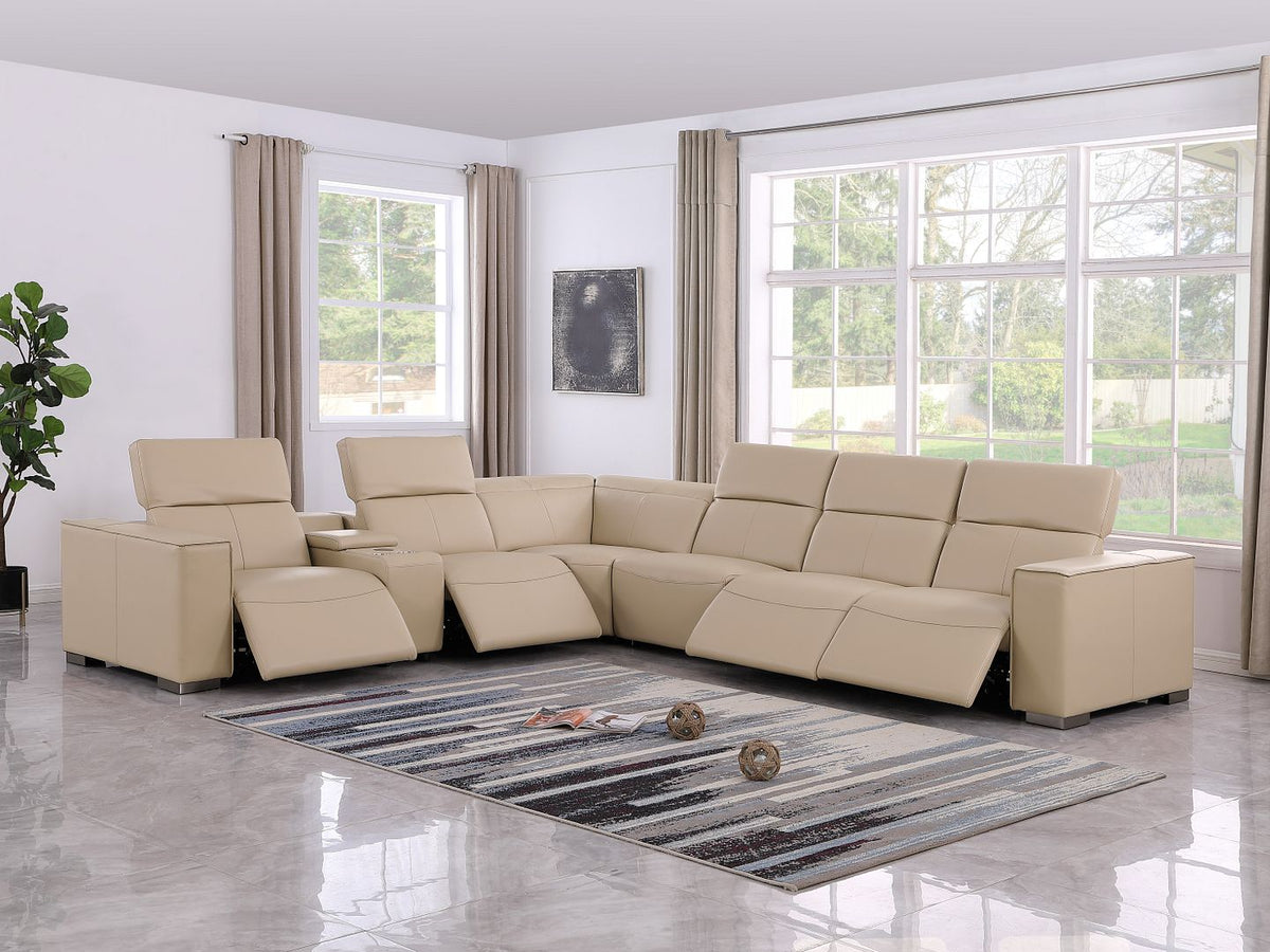 1208 7 Piece L-Shaped Leather Reclining Sectional Sofa with 4 Power Recliners - Beige - SKU 1208-BEIGE-7PC-4PWR-SECTIONAL-GROUP - view 2