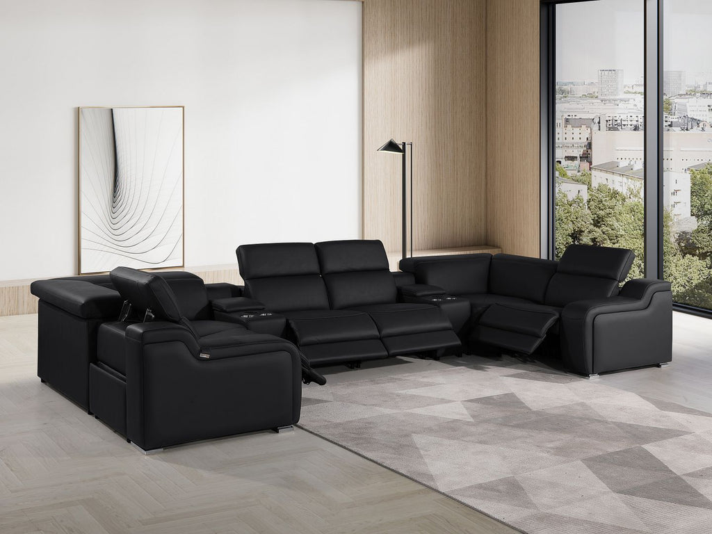 1116 Divanitalia 8-Piece U-Shaped Sectional Sofa in Top Grain Italian Leather with 4 Power Recliners & Power Headrests - Black - SKU 1116-BLACK-8PC-4PWR-U-SECTIONAL-GROUP - view 2