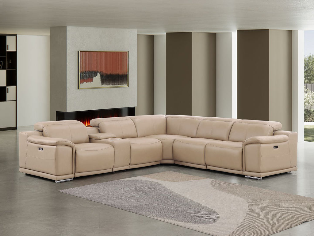 2679 6-Piece L-Shaped Power Reclining Sectional Sofa in Genuine Leather - 3 Recliners - Beige