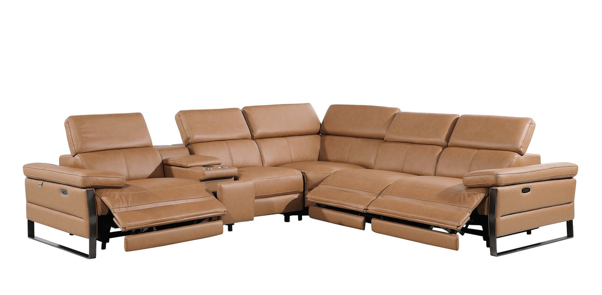 1246 Divanitalia 6-Piece L-Shaped Modular Power Reclining Sectional Sofa with 3 Power Recliners and Power Headrests - Top Grain Italian Leather - Cognac - SKU 1246-COGNAC-6PC-3PWR-SECTIONAL - view 4