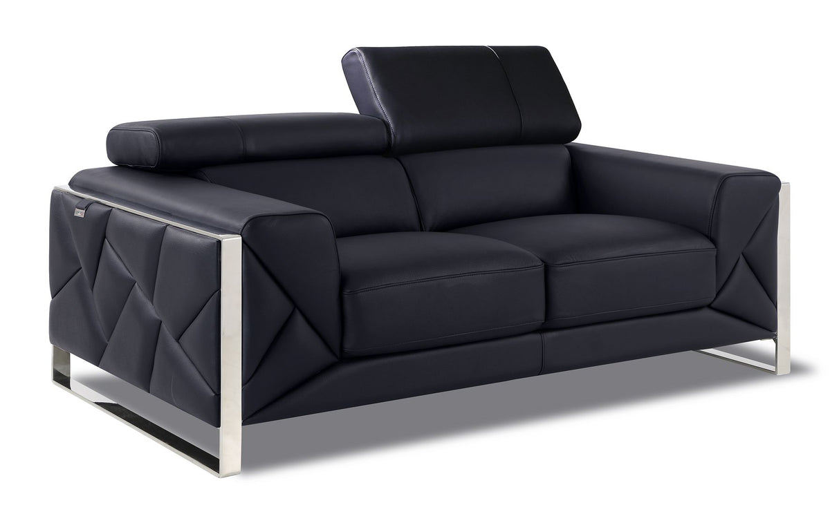 903 Divanitalia Loveseat with Adjustable Headrest in Top-grain Italian Leather - Black - SKU 903-L-BLACK - view 2