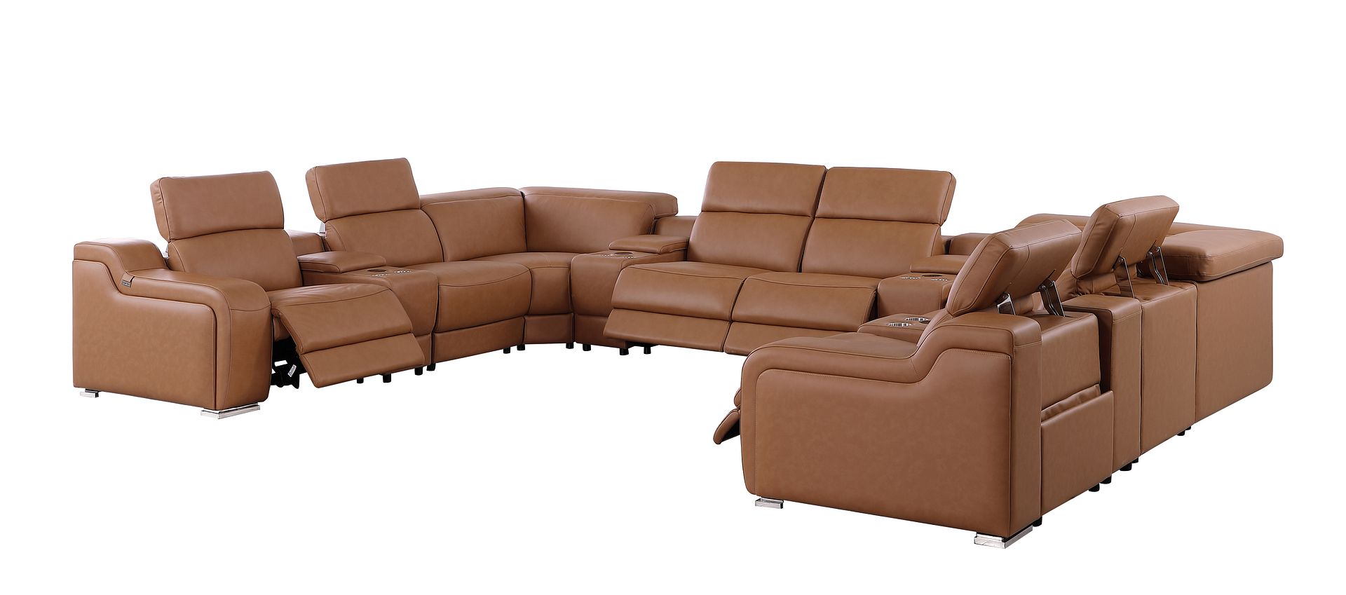 1116 Divanitalia 12-Piece U-Shaped Sectional Sofa in Top Grain Italian Leather with 4 Power Recliners & Power Headrests