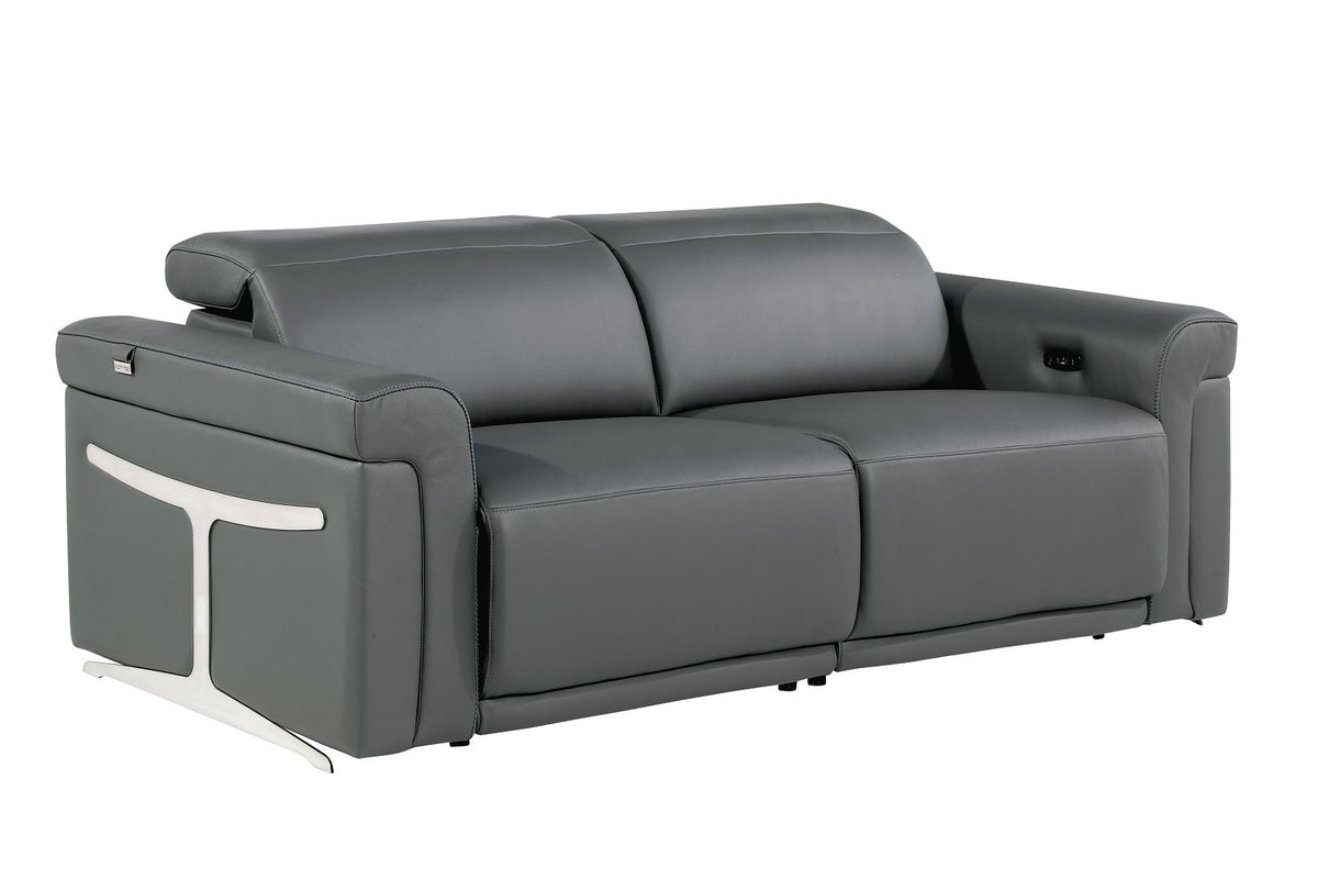 1126 Divanitalia Power Reclining Sofa, Loveseat & Chair Set in Top Grain Italian Leather with 5 Power Recliners & Power Headrests - Dark Grey - SKU 1126-DARK GREY-3PC - view 4