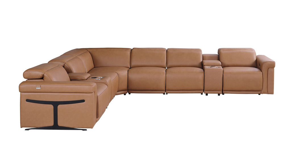 1126 Divanitalia 8-Piece L-Shaped Sectional Sofa in Top Grain Italian Leather with 4 Power Recliners & Power Headrests