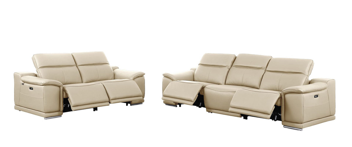 9762 Divanitalia 5-Piece Modular Power Reclining Sofa and Loveseat Set with 5 Power Recliners in Top Grain Italian Leather - Beige - SKU 9762-BEIGE-5.4-HT-2PC - view 4