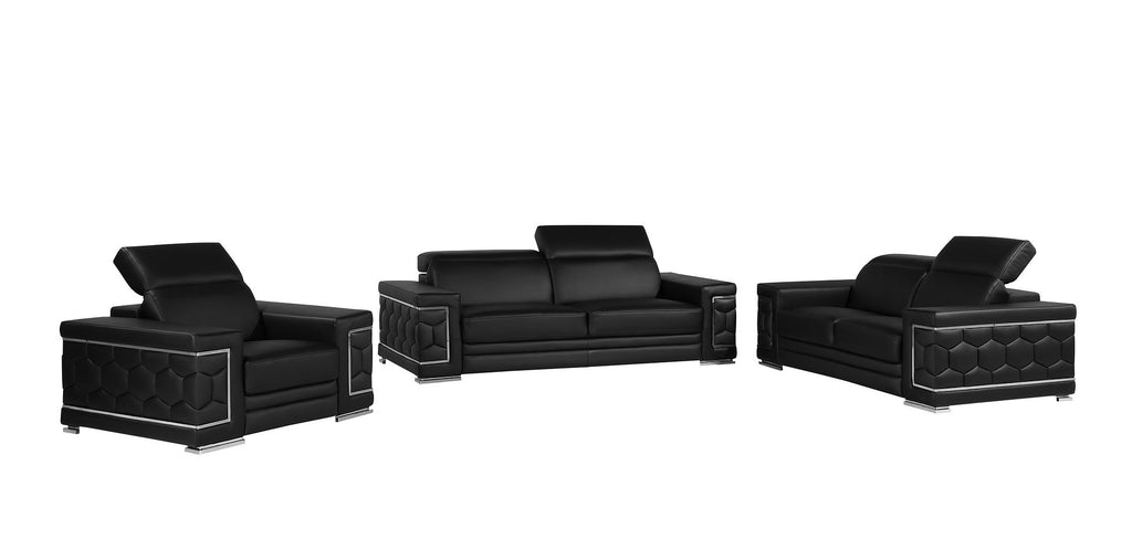 296 Modern Genuine Leather 3-Piece Sofa Set - Black - SKU 296-BLACK-3PC - view 2