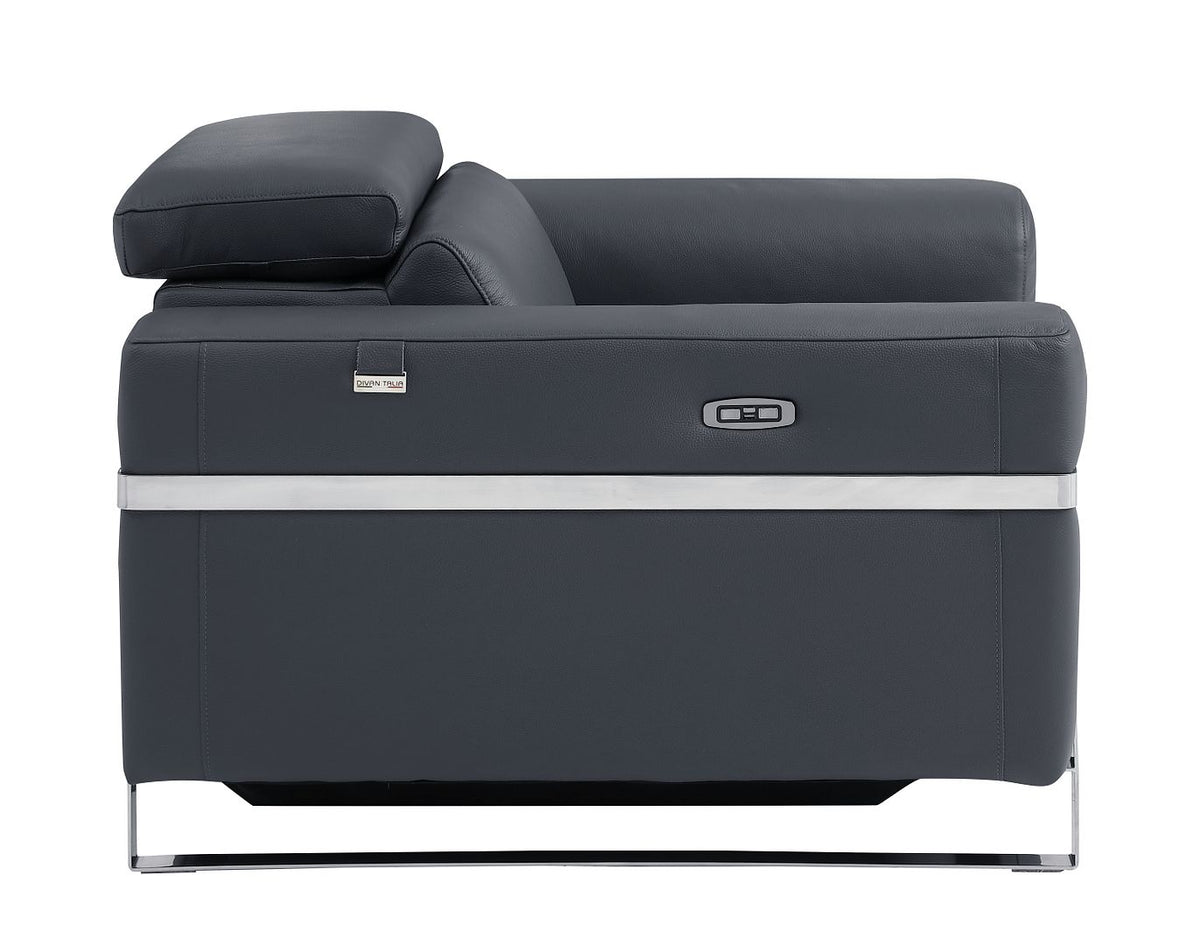 990 Divanitalia Power Reclining Arm Chair with Power Headrest in Top-grain Italian Leather - Dark Grey - SKU 990-DK-GRAY-CH - view 5