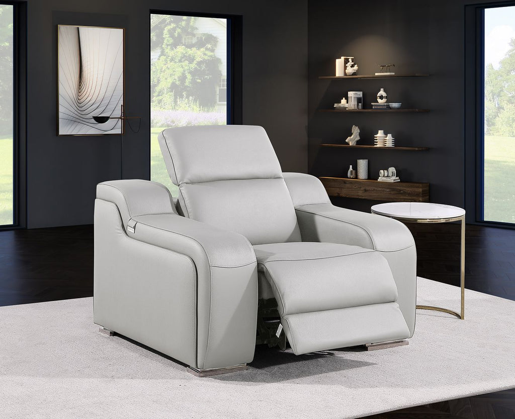 1116 Divanitalia Top Grain Italian Leather Power Reclining Chair with Power Headrests - Light Grey - SKU 1116-LT_GREY-CH - view 2