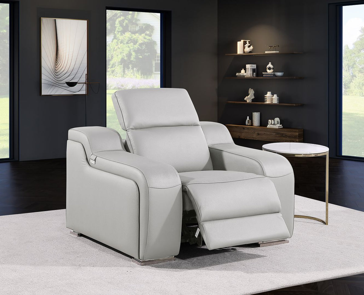 1116 Divanitalia Top Grain Italian Leather Power Reclining Chair with Power Headrests - Light Grey - SKU 1116-LT_GREY-CH - view 2