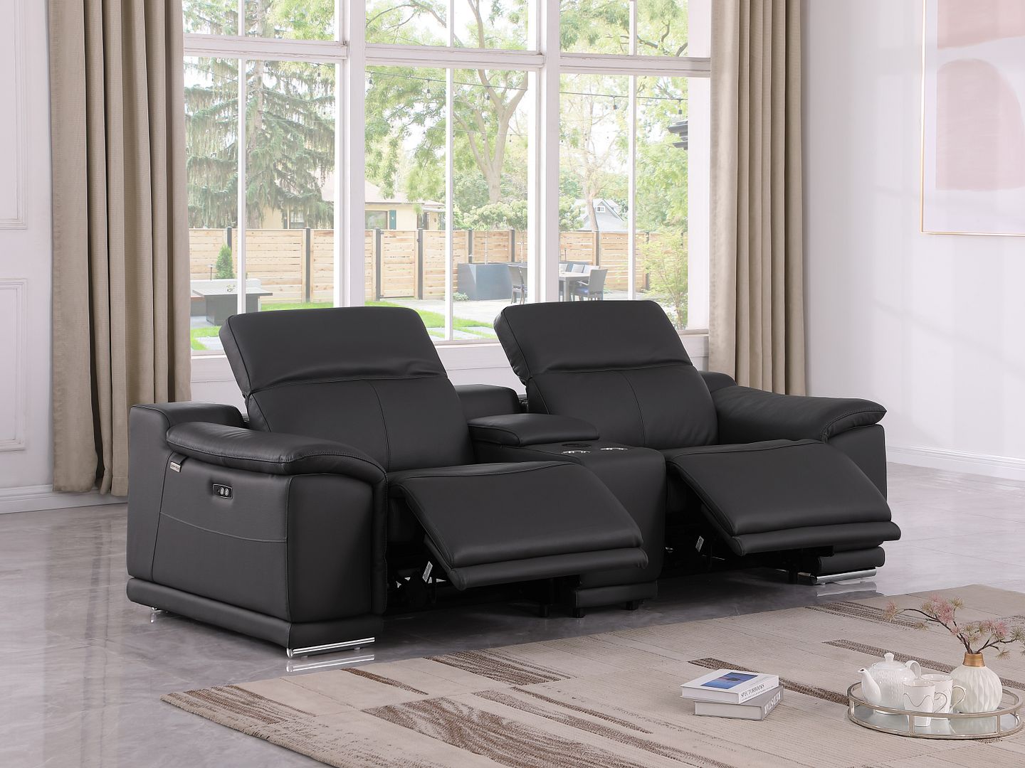 9762 Divanitalia 3-Piece Modular Power Reclining Console Loveseat with 2 Power Recliners in Top Grain Italian Leather