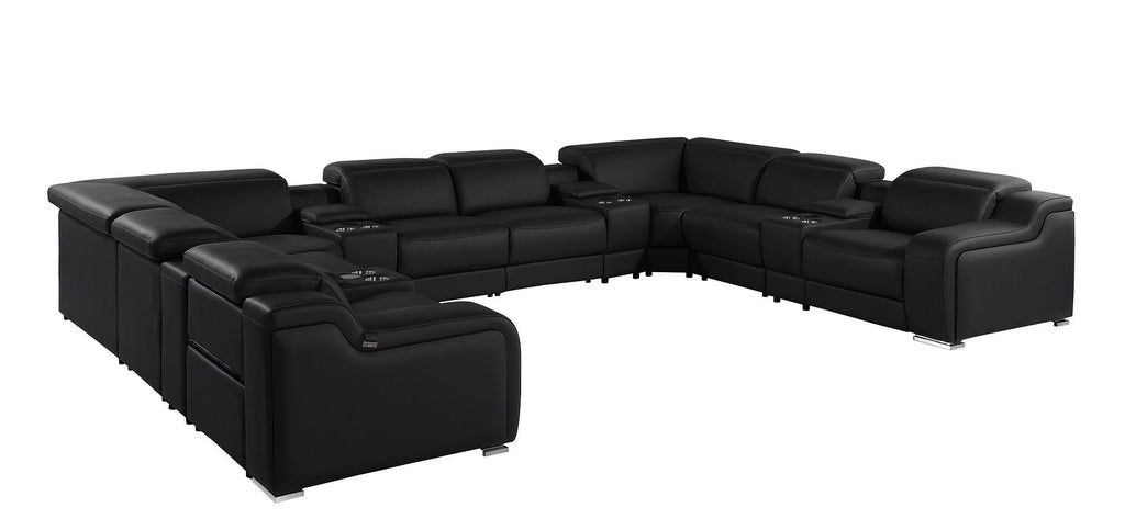 1116 Divanitalia 12-Piece U-Shaped Sectional Sofa in Top Grain Italian Leather with 4 Power Recliners & Power Headrests