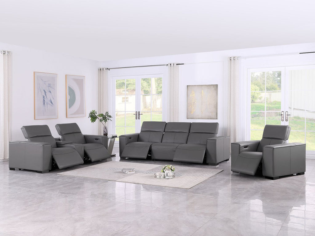 1208 Modular Leather Set with 5 Power Recliners & Power Headrests - Dark Grey - SKU 1208-DK-GREY-7.5-HT-3PC - view 2