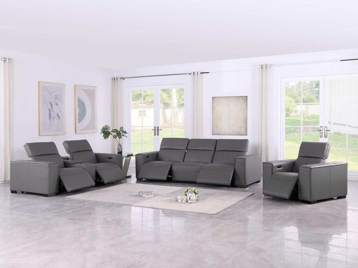 1208 Modular Leather Set with 5 Power Recliners & Power Headrests - Dark Grey - SKU 1208-DK-GREY-7.5-HT-3PC - view 2