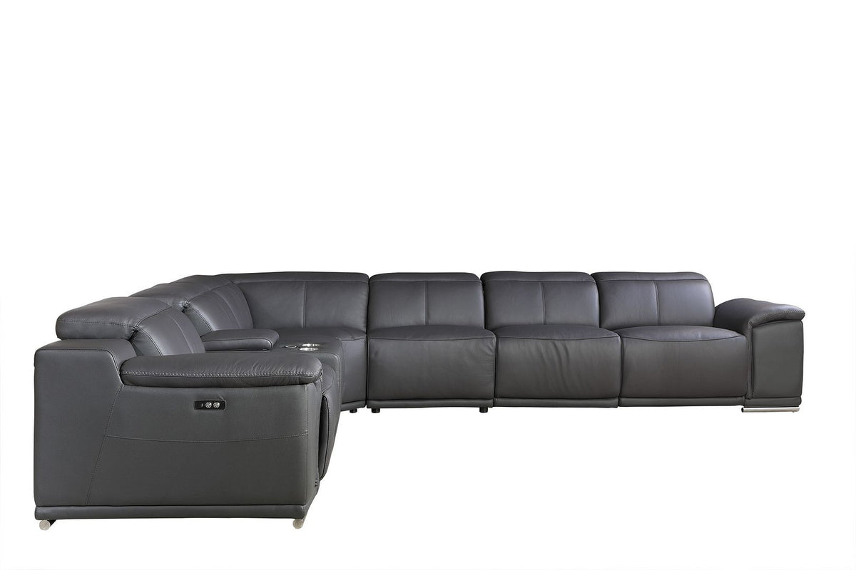 9762 Divanitalia 7-Piece L-Shaped Top Grain Italian Leather Sectional Sofa with 3 Power Recliners - Dark Grey - SKU 9762-7PC-3PWR-SECTIONAL- DARK GREY -GROUP - view 5