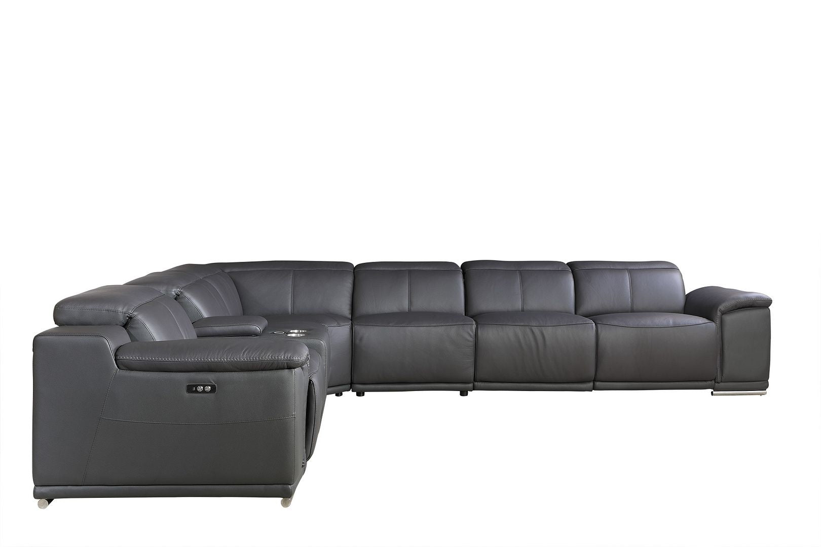 9762 Divanitalia 7-Piece L-Shaped Top Grain Italian Leather Sectional Sofa with 3 Power Recliners