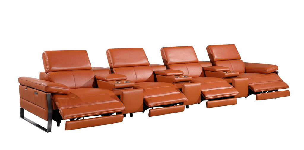1246 Divanitalia Modular Power Triple Reclining Triple Console Sofa with Power Reclining Headrests - Top Grain Italian Leather