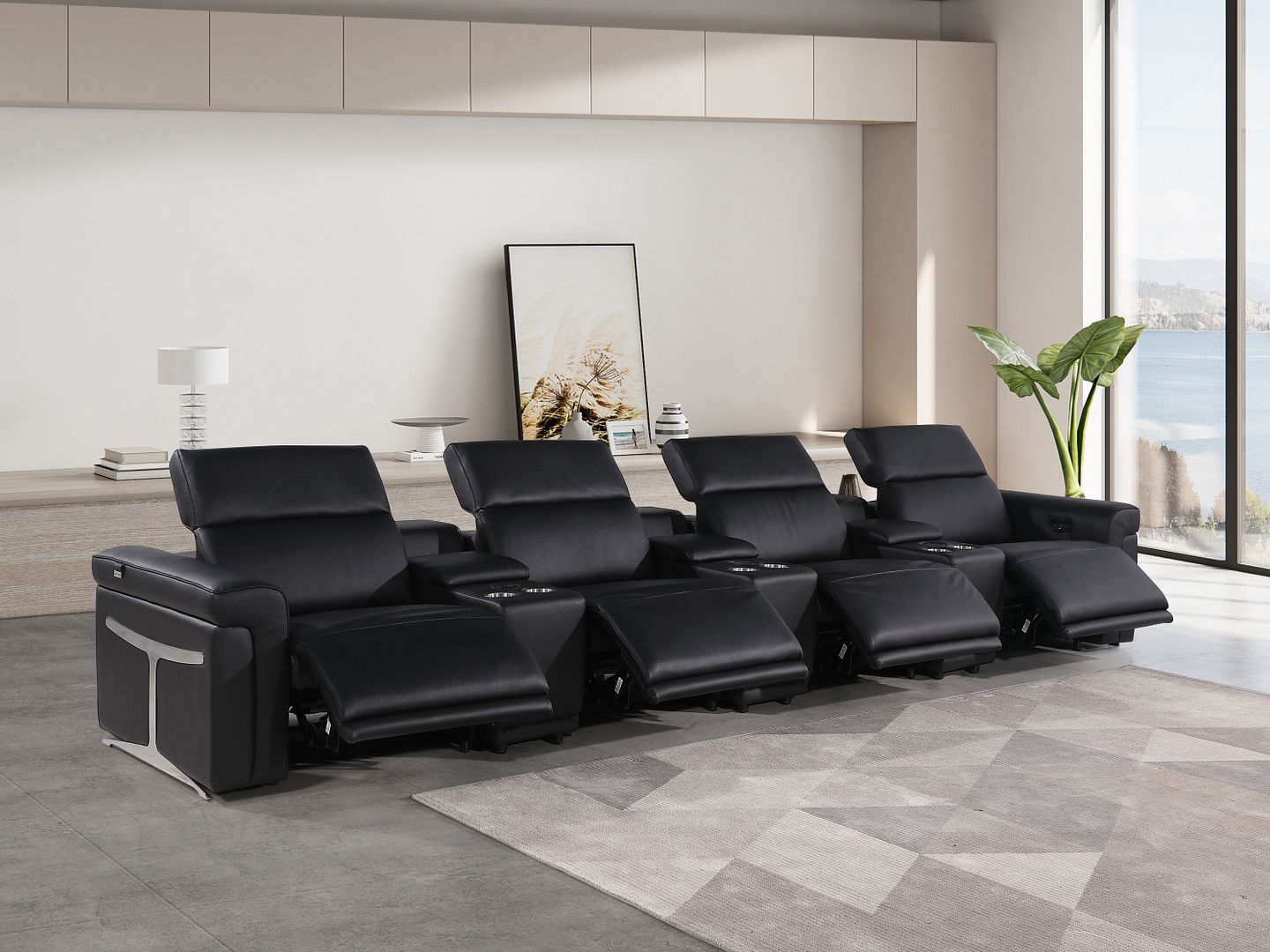 1126 Divanitalia 7-Piece Modular Power Reclining Sofa in Top Grain Italian Leather with 4 Power Recliners & Power Headrests - Black - SKU 1126-BLACK-7.4-HT - view 2