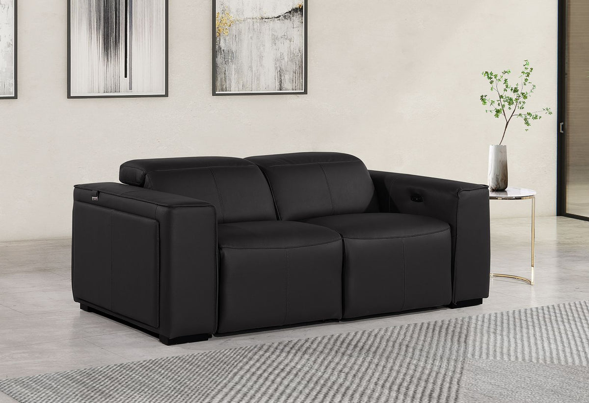 1224 Divanitalia 2-Piece Modular Power Reclining Loveseat in Top Grain Italian Leather with 2 Power Recliners & Power Headrests - Black - SKU 1224-BLACK-2.2-HT