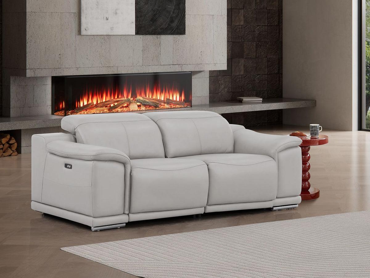 2679 Genuine Leather Loveseat with Dual Power Recliners - Light Grey - SKU 2679-LT-GRAY-2.2-HT