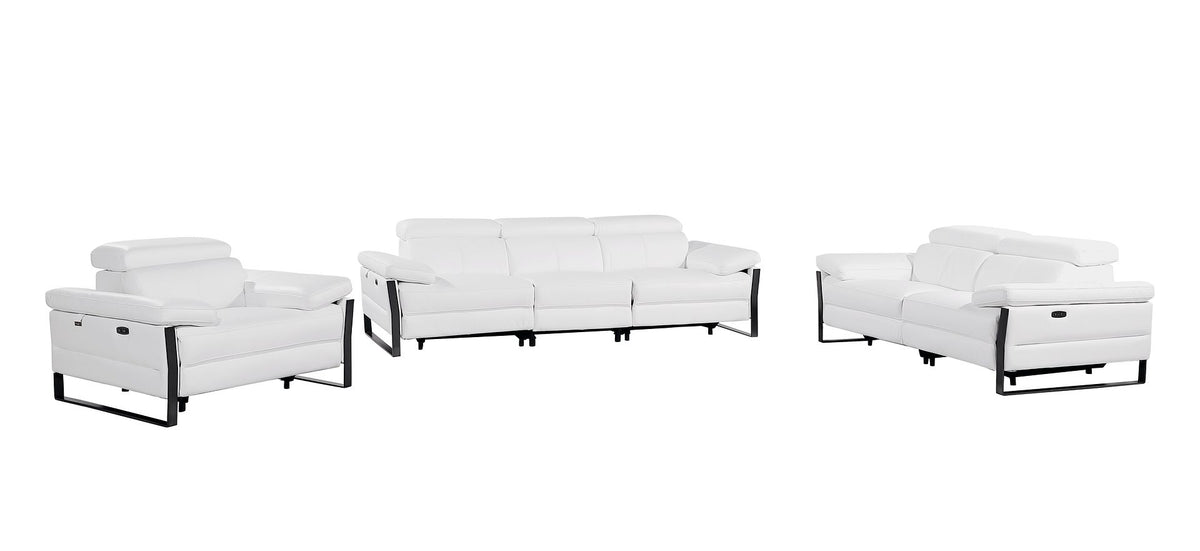 1246 Divanitalia Modular Power Triple Reclining Sofa, Loveseat, and Chair Set with Power Headrests - Top Grain Italian Leather - White - SKU 1246-WHITE-6.6-HT-3PC - view 3