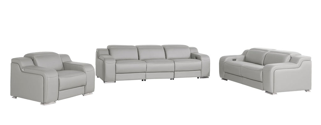 1116 Divanitalia 6-Piece Modular Power Reclining Sofa, Loveseat & Chair Set in Top Grain Italian Leather with 6 Power Recliners & Power Headrests - Light Grey - SKU 1116-LT_GREY-6.6-HT-3PC - view 3