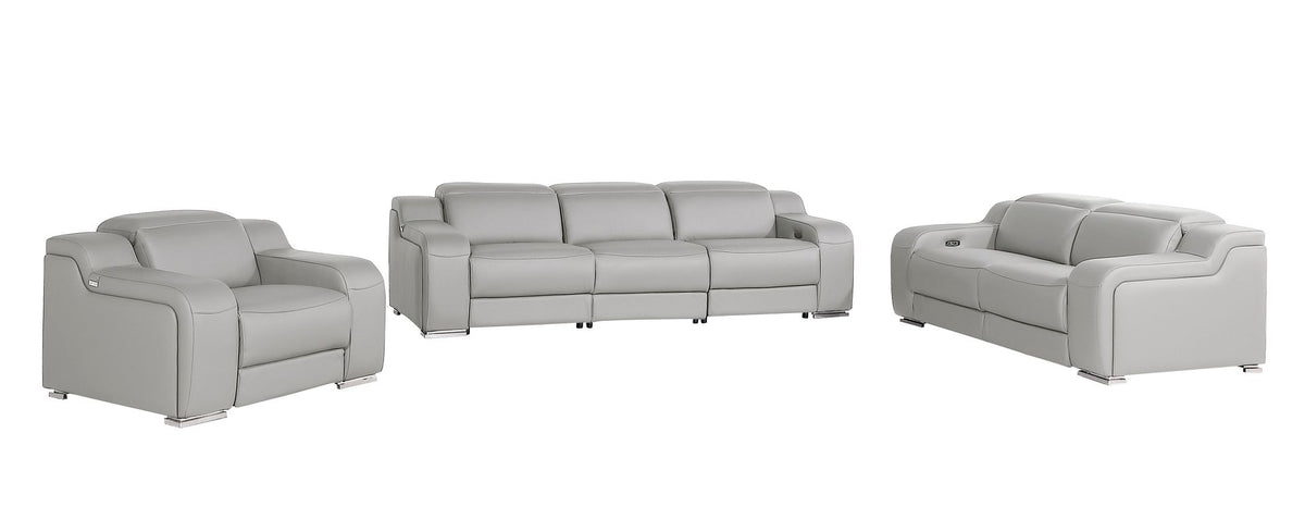 1116 Divanitalia 6-Piece Modular Power Reclining Sofa, Loveseat & Chair Set in Top Grain Italian Leather with 6 Power Recliners & Power Headrests - Light Grey - SKU 1116-LT_GREY-6.6-HT-3PC - view 3