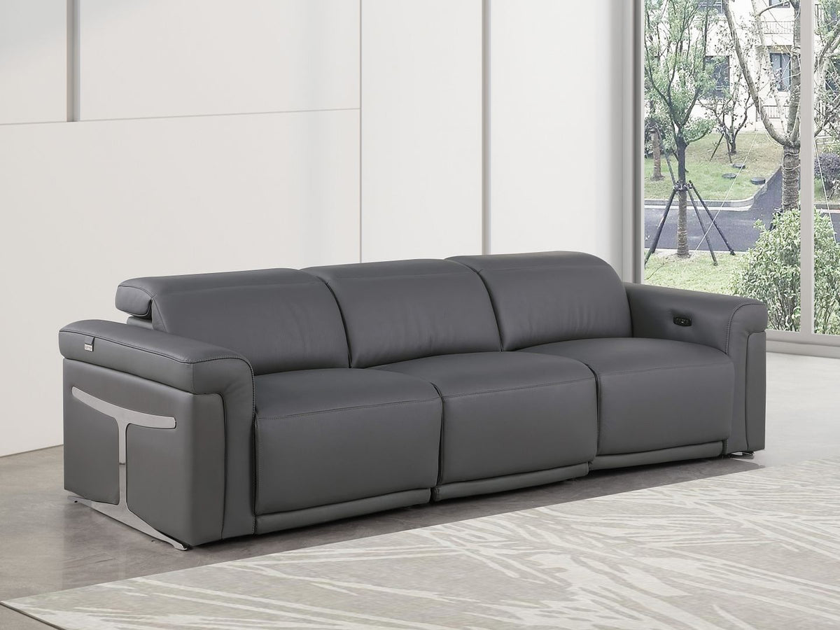 1126 Divanitalia 3-Piece Modular Power Reclining Sofa in Top Grain Italian Leather with 2 Power Recliners & Power Headrests - Dark Grey - SKU 1126-DK_GREY-3.2-S-HT