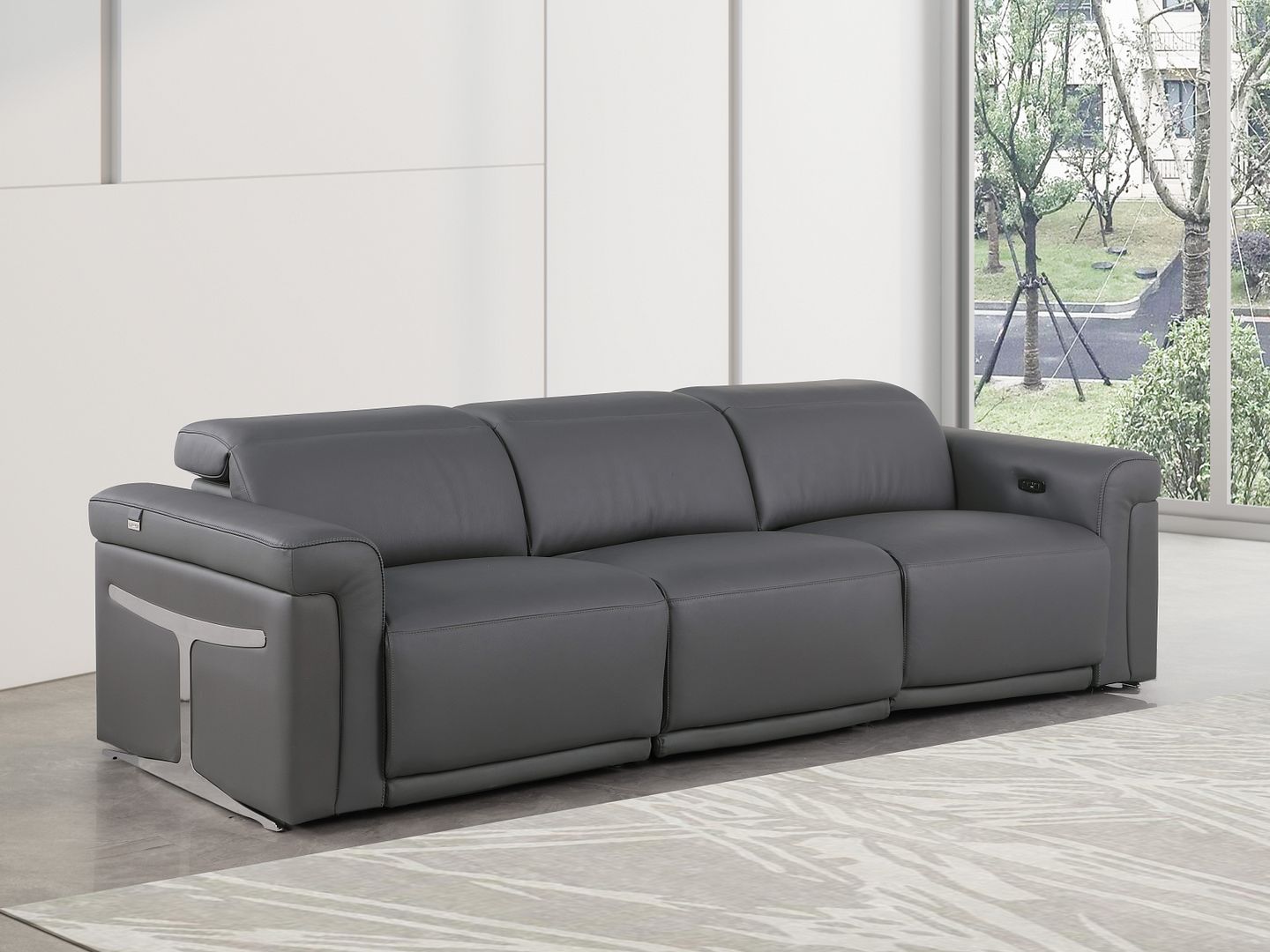 1126 Divanitalia 3-Piece Modular Power Reclining Sofa in Top Grain Italian Leather with 2 Power Recliners & Power Headrests - Dark Grey