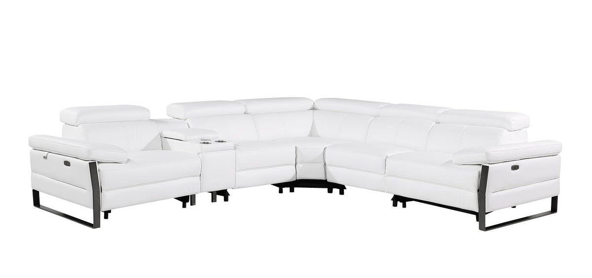1246 Divanitalia 6-Piece L-Shaped Modular Power Reclining Sectional Sofa with 3 Power Recliners and Power Headrests - Top Grain Italian Leather - White - SKU 1246-WHITE-6PC-3PWR-SECTIONAL - view 3