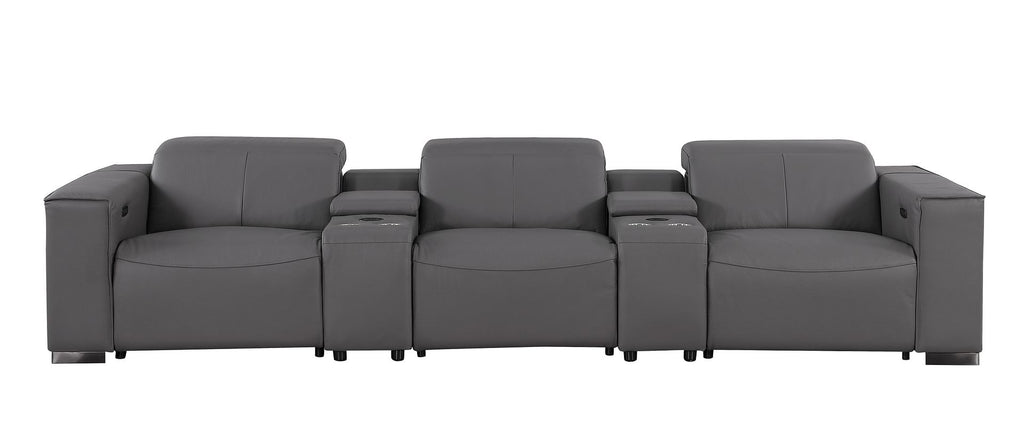 1208 Leather Sofa with 3 Power Recliners and Two Storage Consoles