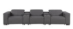 1208 Leather Sofa with 3 Power Recliners and Two Storage Consoles