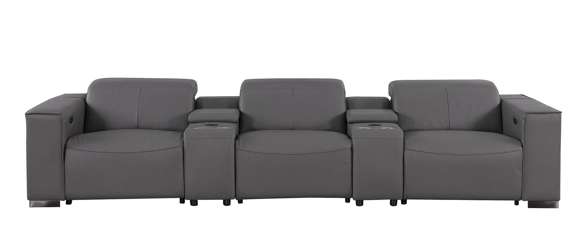 1208 Leather Sofa with 3 Power Recliners and Two Storage Consoles