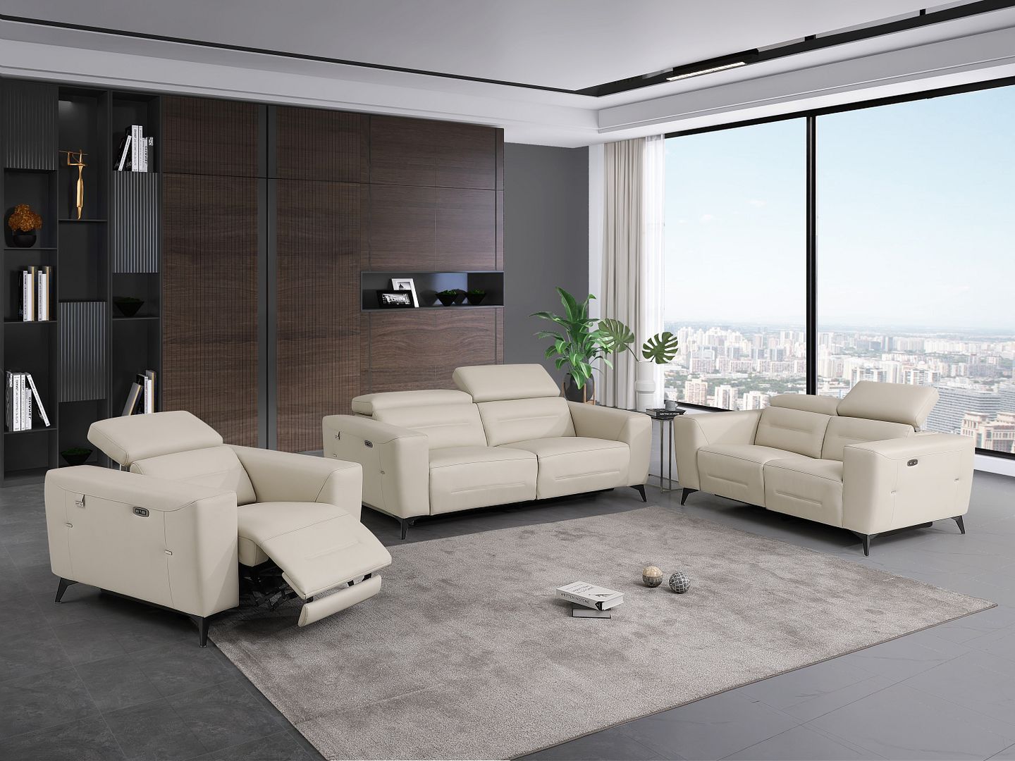 989 Divanitalia Power Reclining 3-Piece Sofa Set with Power Headrest in Top-grain Italian Leather - Beige