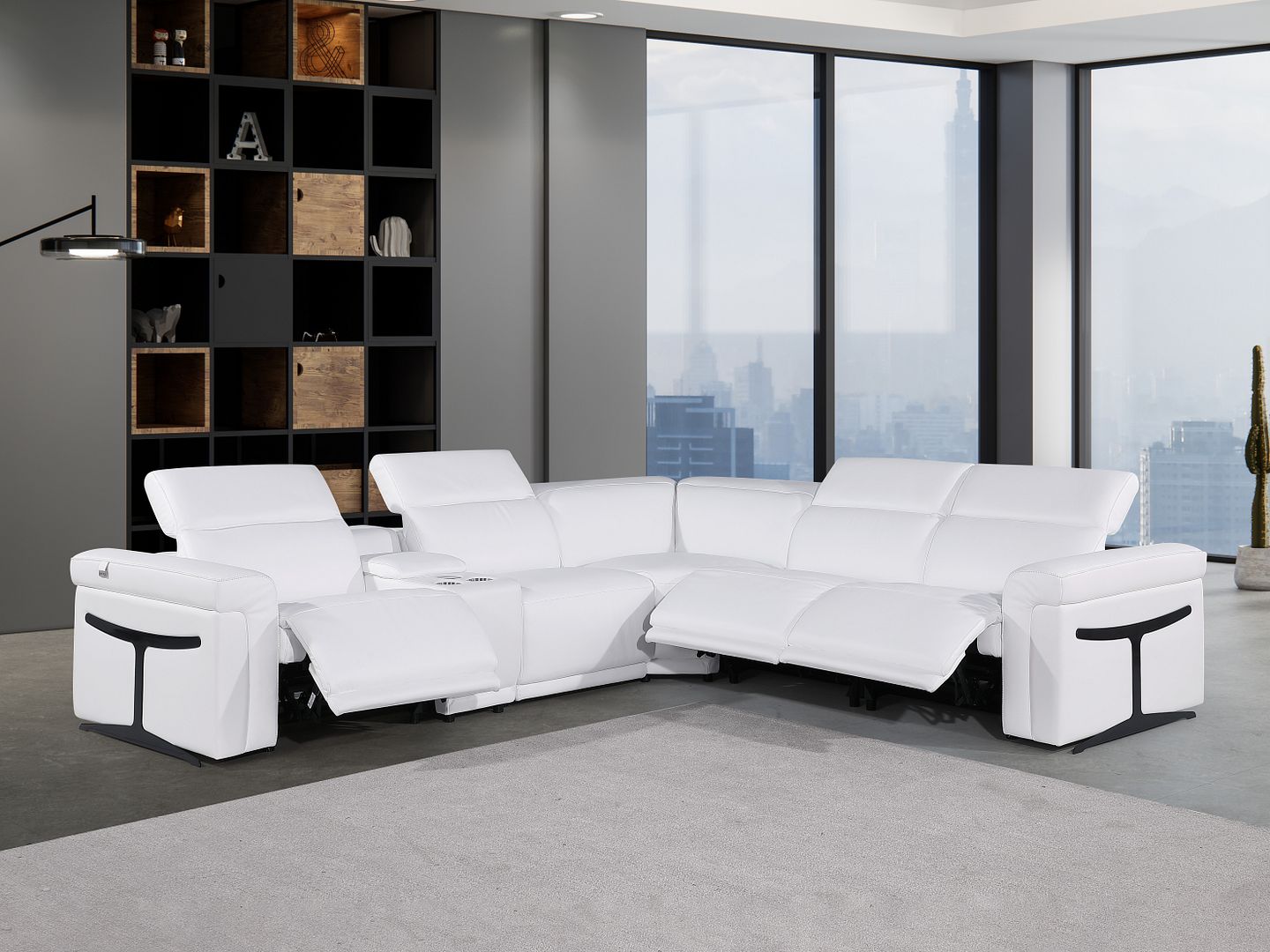 1126 Divanitalia 6-Piece L-Shaped Sectional Sofa in Top Grain Italian Leather with 3 Power Recliners & Power Headrests - White - SKU 1126-WHITE-SEC-6PC-3PWR-SECTIONAL-GROUP