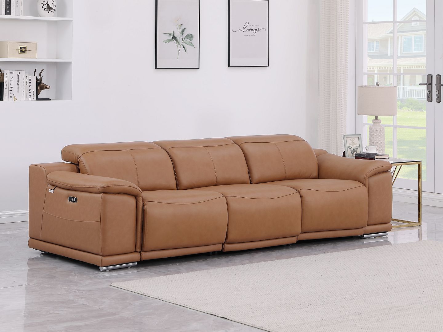 9762 Divanitalia 3-Piece Modular Power Reclining Sofa with 2 Power Recliners in Top Grain Italian Leather - Cognac