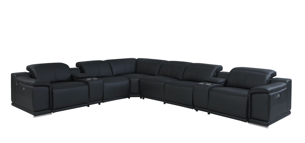 9762 Divanitalia 8-Piece L-Shaped Top Grain Italian Leather Sectional Sofa with 3 Power Recliners
