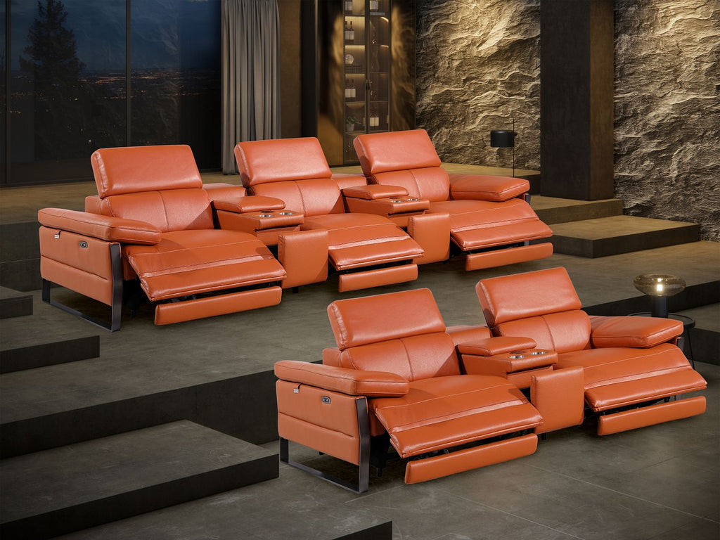 1246 Divanitalia Modular Power Reclining Dual Console Sofa and Console Loveseat Set with Power Headrests - Top Grain Italian Leather - Camel - SKU 1246-CAMEL-8.5-HT-2PC - view 3