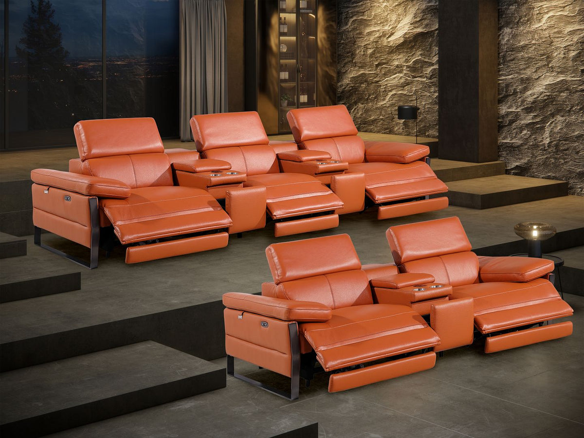 1246 Divanitalia Modular Power Reclining Dual Console Sofa and Console Loveseat Set with Power Headrests - Top Grain Italian Leather - Camel - SKU 1246-CAMEL-8.5-HT-2PC - view 3