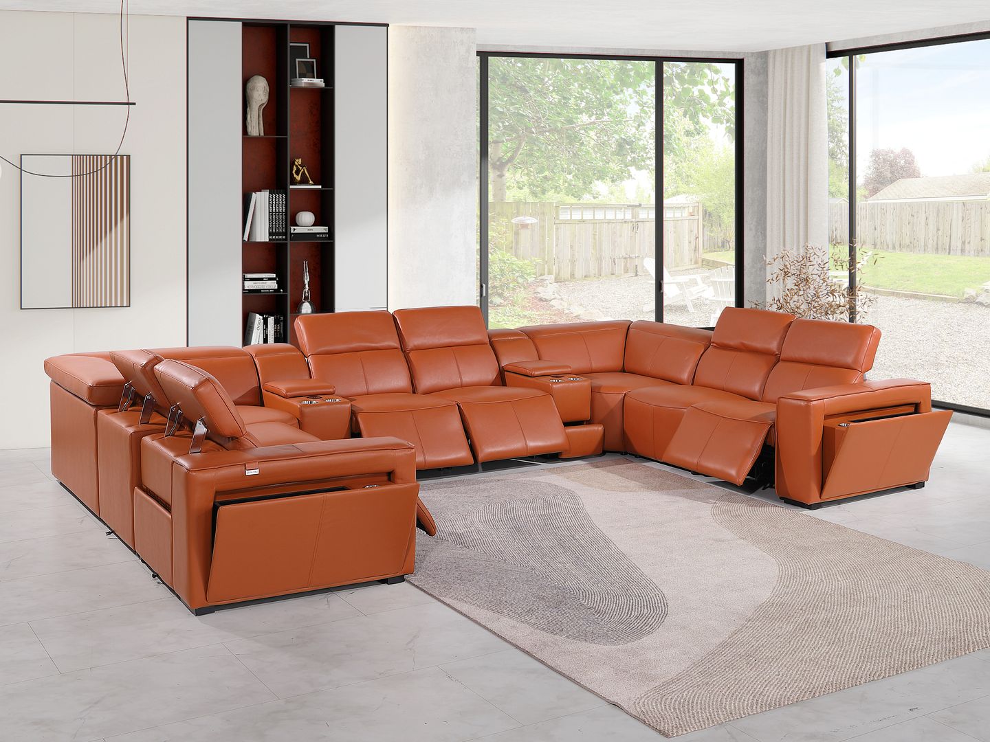 1224 Divanitalia 10-Piece U-Shaped Sectional Sofa in Top Grain Italian Leather with 4 Power Recliners & Power Headrests