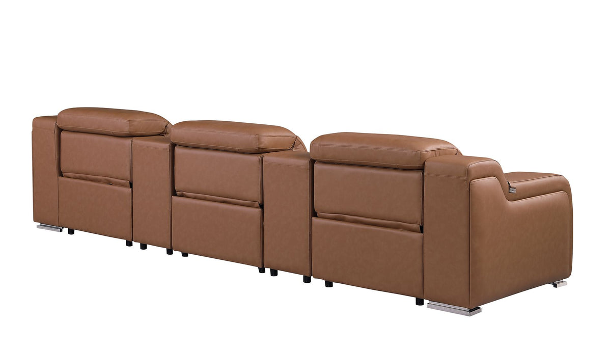 1116 Divanitalia 5-Piece Modular Power Reclining Sofa in Top Grain Italian Leather with 3 Power Recliners & Power Headrests - Cognac - SKU 1116-COGNAC-5.3-HT - view 6