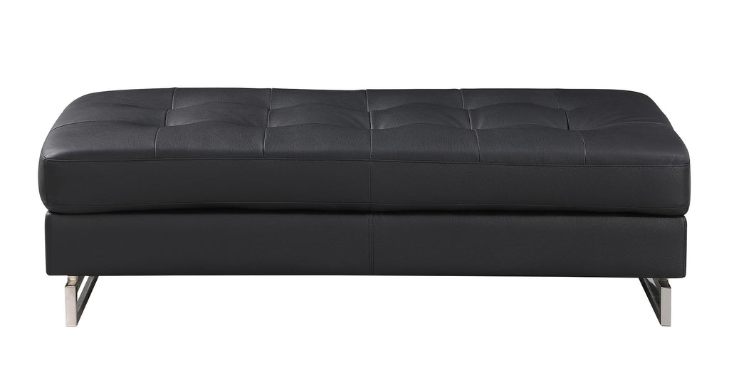 8136 Genuine Leather Ottoman - Black