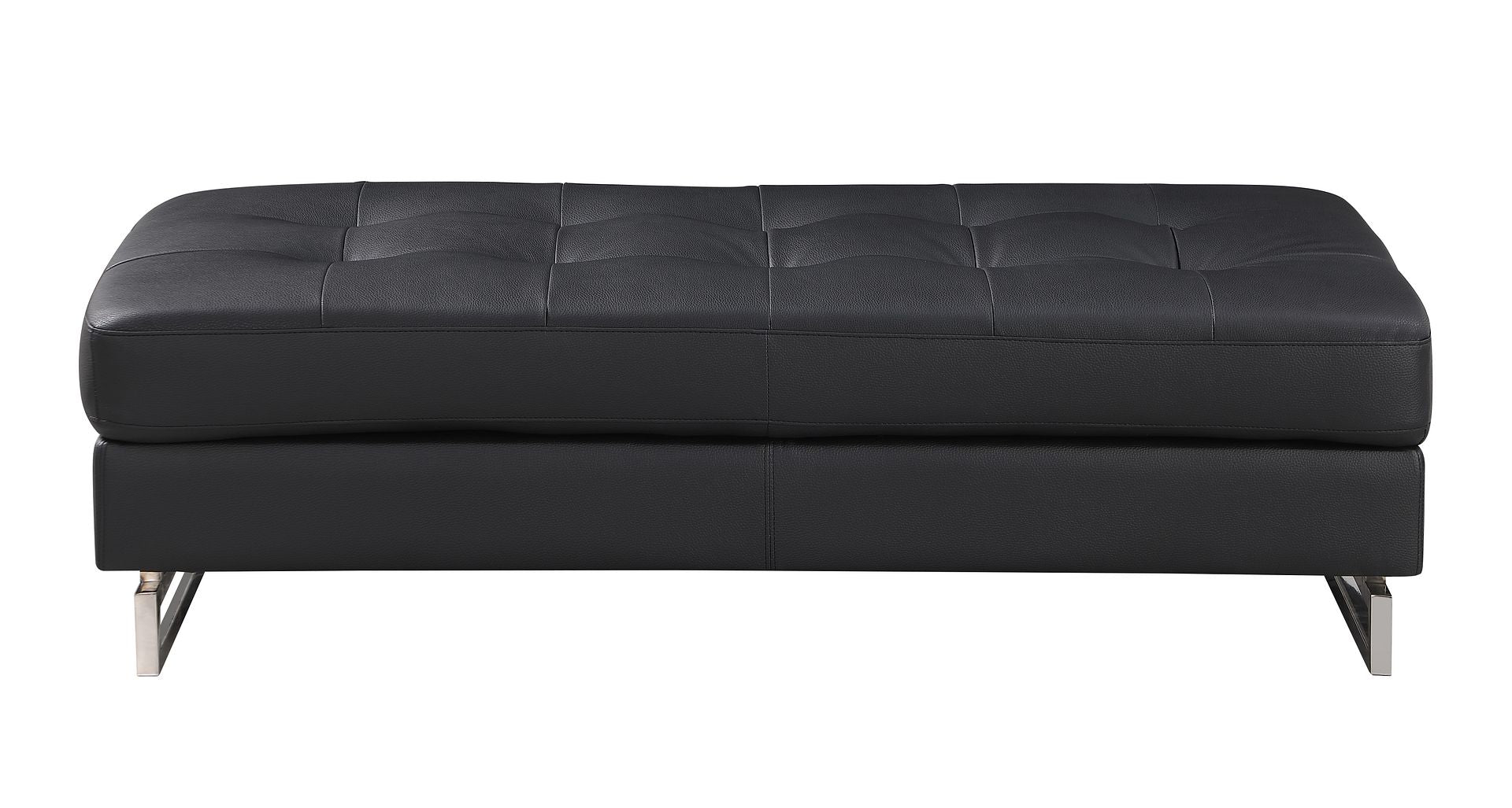 8136 Genuine Leather Ottoman - Black