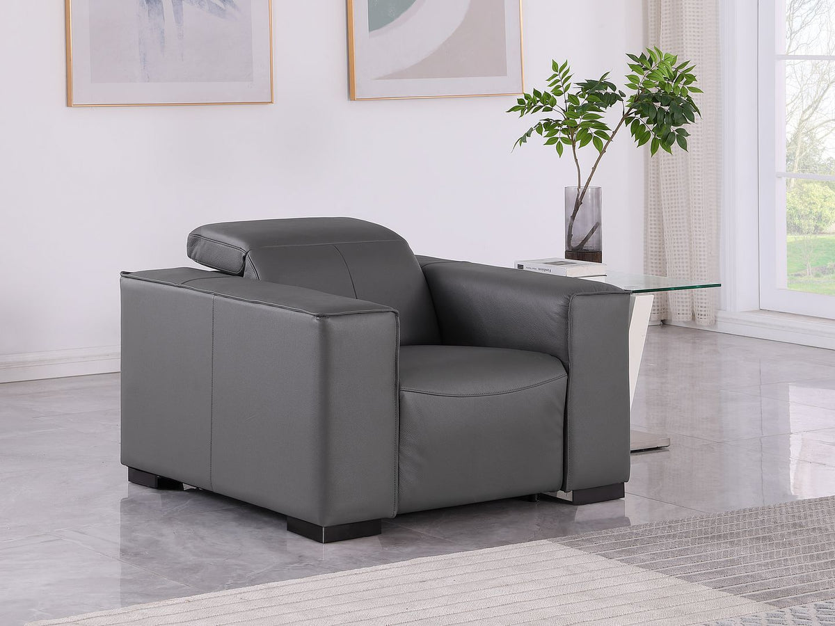 1208 Leather Power Reclining Chair with Power Headrest - Dark Grey - SKU 1208-DK-GREY-PWR-CH