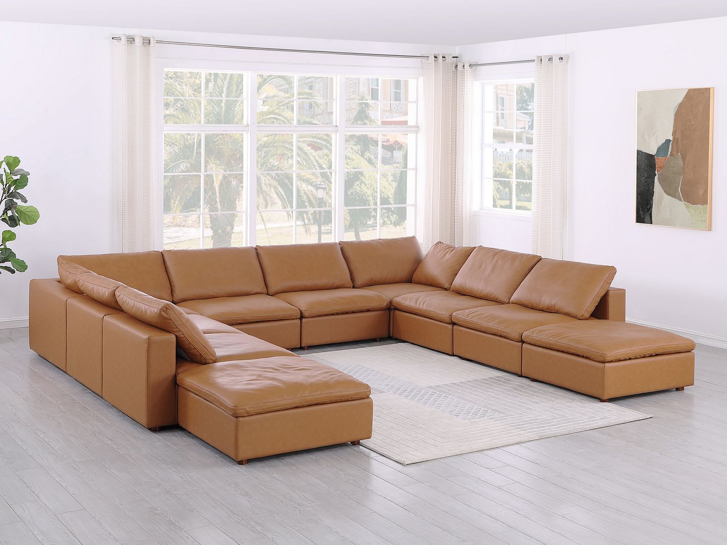 1100 Divanitalia 10-Piece U-Shaped Sectional Sofa with Chaise in Top-grain Italian Leather - Cognac