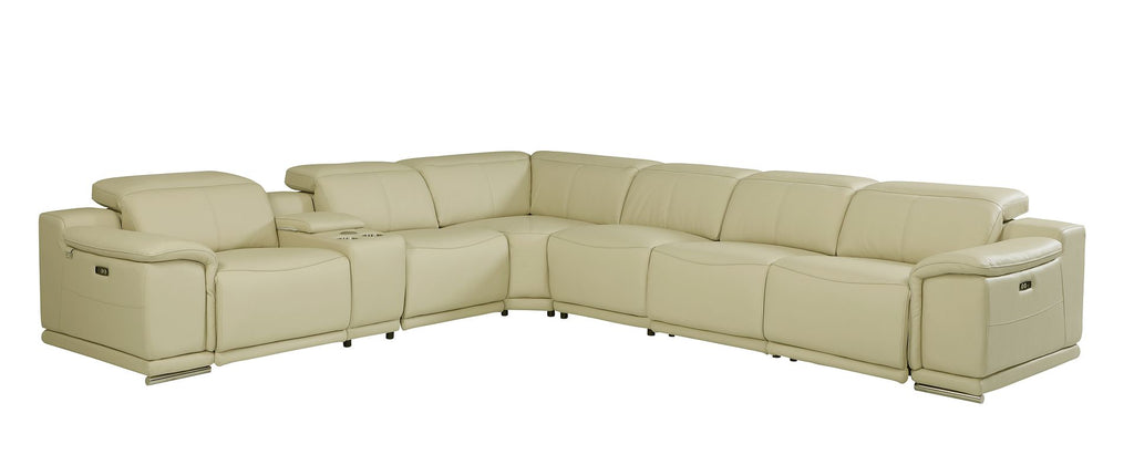 9762 Divanitalia 7-Piece L-Shaped Top Grain Italian Leather Sectional Sofa with 4 Power Recliners