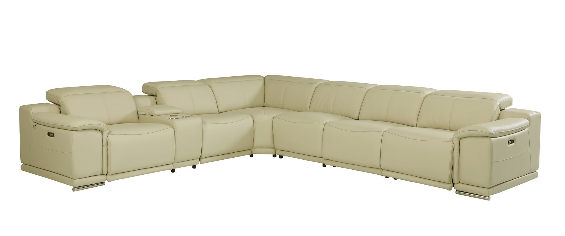 9762 Divanitalia 7-Piece L-Shaped Top Grain Italian Leather Sectional Sofa with 4 Power Recliners