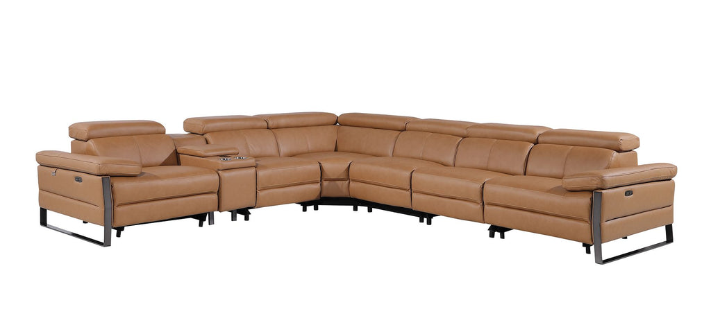 1246 Divanitalia 7-Piece L-Shaped Modular Power Reclining Sectional Sofa with 4 Power Recliners and Power Headrests - Top Grain Italian Leather