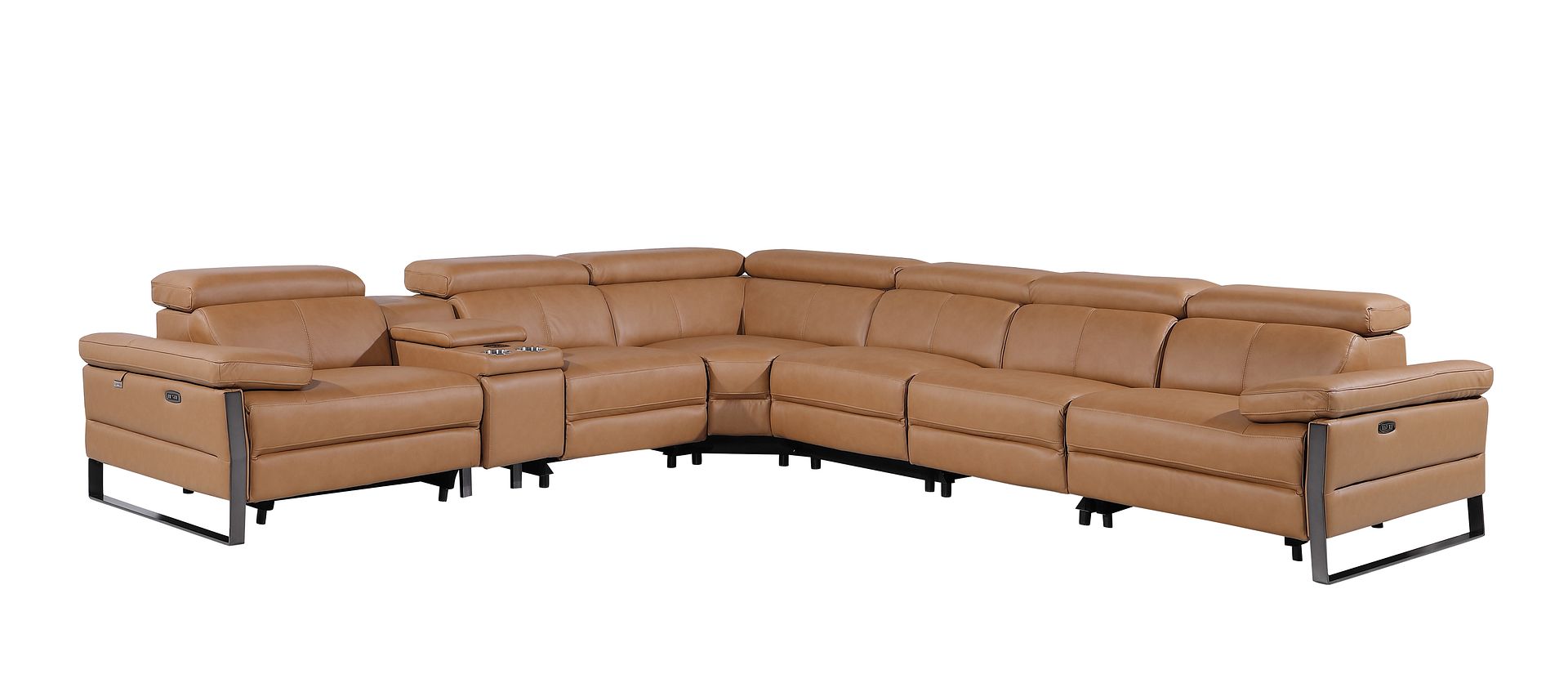 1246 Divanitalia 7-Piece L-Shaped Modular Power Reclining Sectional Sofa with 4 Power Recliners and Power Headrests - Top Grain Italian Leather
